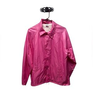 Hot Pink Windbreaker coaches Jacket size large button snap front nylon